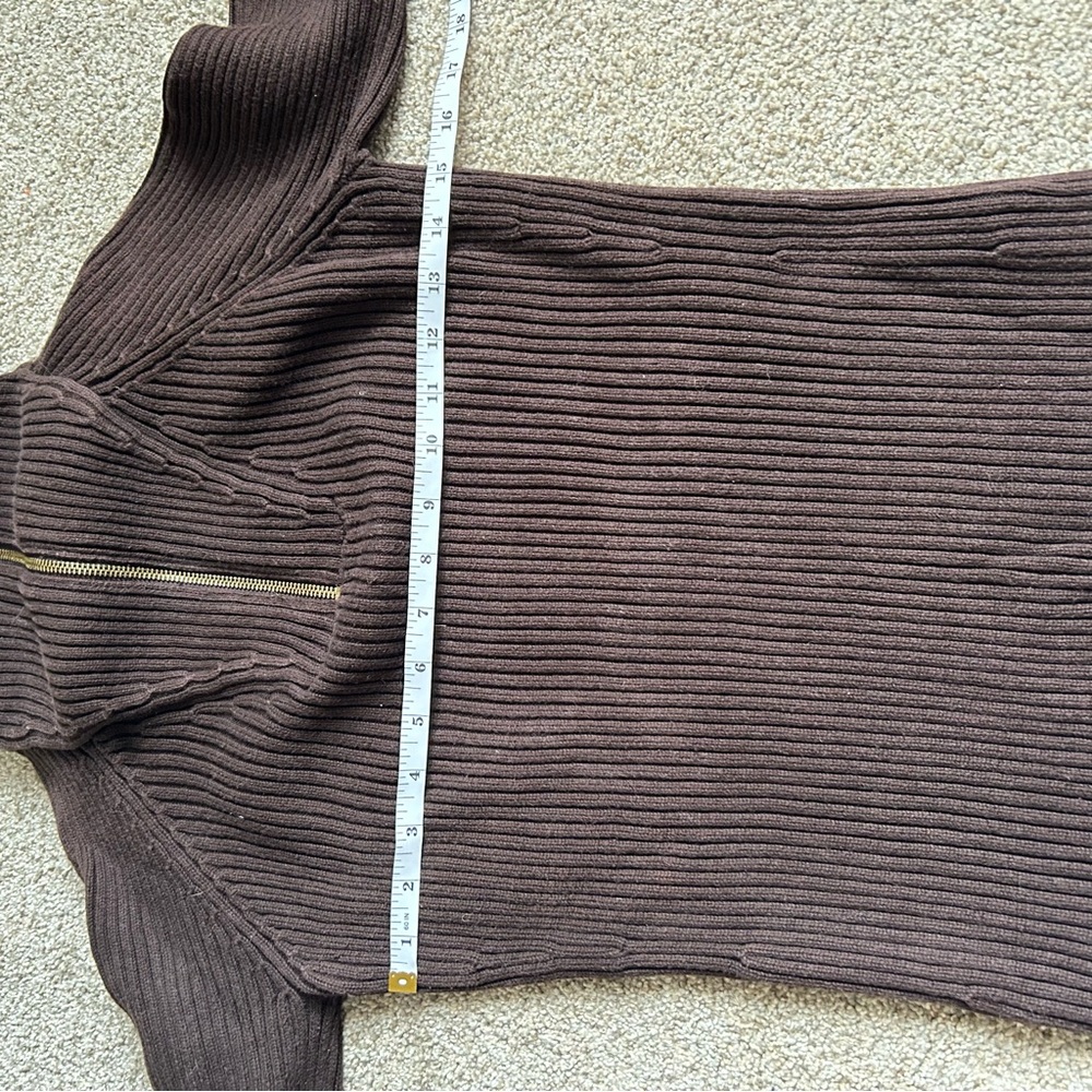 Vintage Lauren Ralph Lauren ribbed quarter zip chocolate brown pullover M - Picture 5 of 6